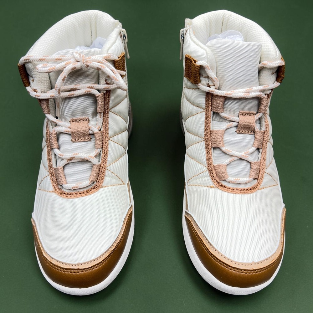 Land's End Womens Quilted High Top Side Zip Boots White Brown 532383 Size 7.5